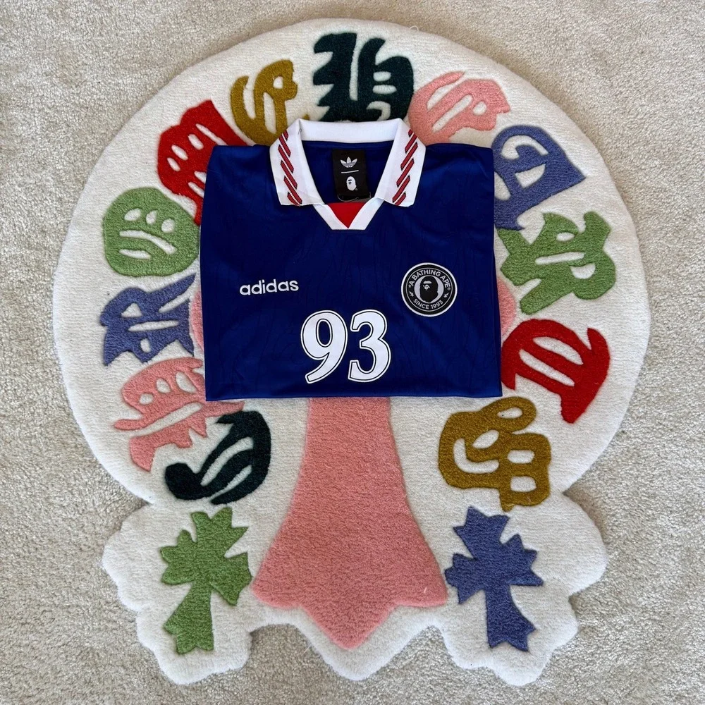 Adidas x BAPE SSL Flame Jersey Blue 93 Soccer Jersey Mens Size M